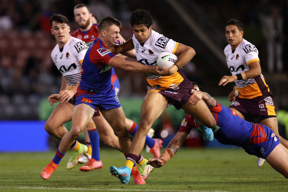 Selwyn Cobbo ran riot for the Broncos in Newcastle.