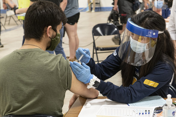 A Kent State University student getting his Johnson & Johnson COVID-19 vaccination in Ohio.