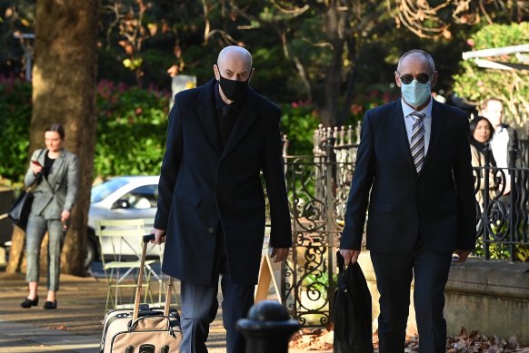 Chris Dawson (right) arrives at court on Tuesday with his brother Peter Dawson.