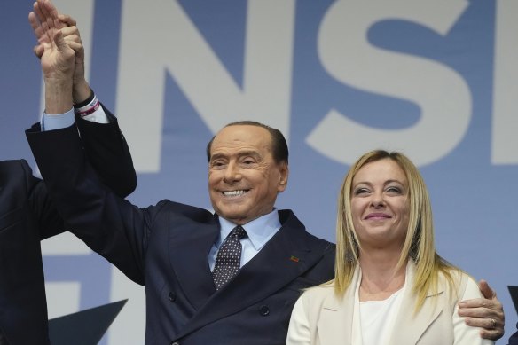 Forza Italia’s Silvio Berlusconi and incoming prime minister Giorgia Meloni at an election rally in September.