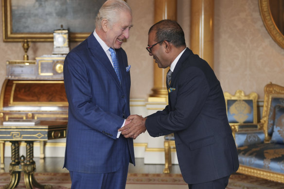 King Charles receives Mohamed Nasheed, secretary-general of the Climate Vulnerable Forum at Buckingham Palace on Wednesday.