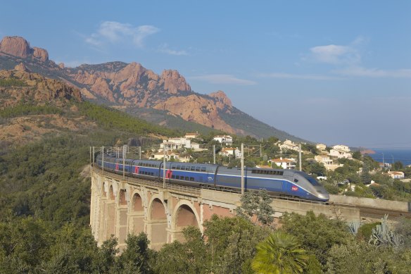 If you have the choice, catch the TGV (rather than TER), here crossing the Esterel Massif.