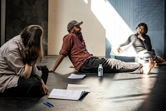 Hannah Goodwin, Shakthi and Radhika Mudaliyar in the early days of rehearsals.