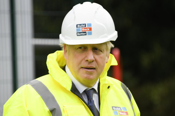 British Prime Minister Boris Johnson at a construction site in west London.