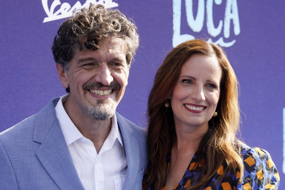 Director Enrico Casarosa, pictured with producer Andrea Warren at the film’s premiere, says “Luca” is about platonic friendships.