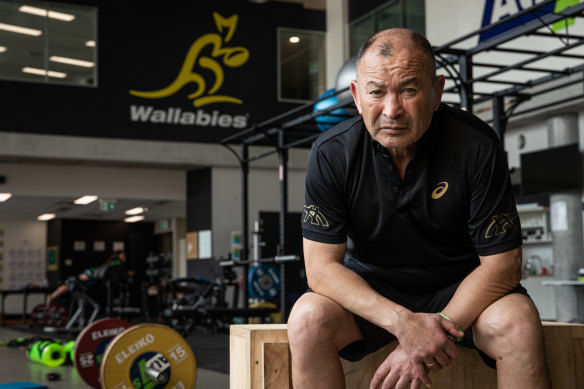 Eddie Jones poses for a photo at Rugby Australia headquarters in Sydney on Sunday. 