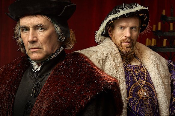 Mark Rylance (left) as Thomas Cromwell and Damian Lewis as King Henry VIII in Wolf Hall: The Mirror and the Light.