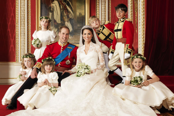 Lady Louise Windsor (top left), in an official photo from the Duke and Duchess of Cambridge’s wedding in 2011.