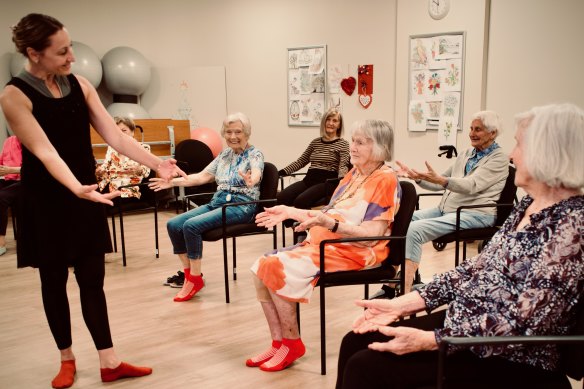 Sandrine Delassale puts Bethanie Como residents through their paces.