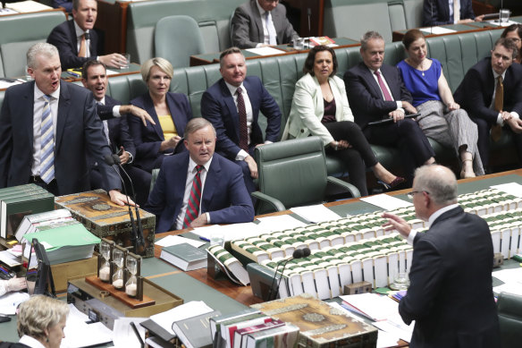 Scott Morrison on the front foot against Anthony Albanese on Thursday.