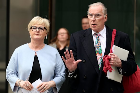 Linda Reynolds with lawyer Martin Bennett outside court following the decision in her defamation case against Brittany Higgins and David Sharaz last year.