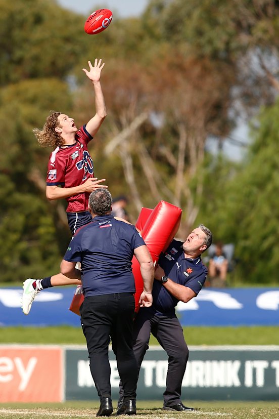 Jacob Edwards warms up at training.