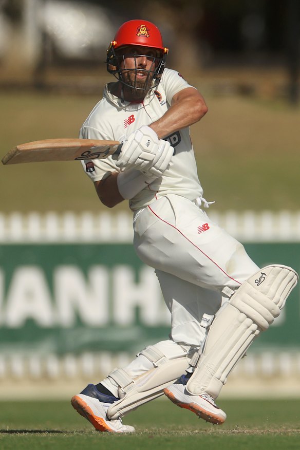Lehmann on his way to his century. The last time SA won the Sheffield Shield, his father Darren was a mainstay of the state’s middle order.