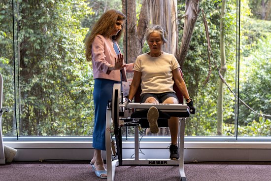 Professor Maria Fiatarone Singh with patient Alice Chan. With a tailored exercise plan for those with early osteoporosis, she says, “For the most part, people feel strong quickly, within weeks.”
