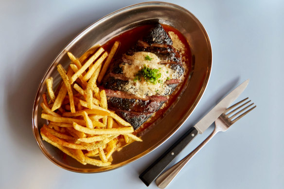 Steak frites with smoked anchovy butter.