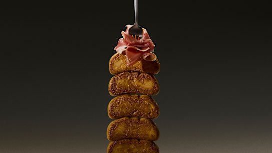 This pink goo is mixed with butter, shallots and brandy to make a parfait, and combined with fava bean protein and coconut oil to make lobes that resemble foie gras.