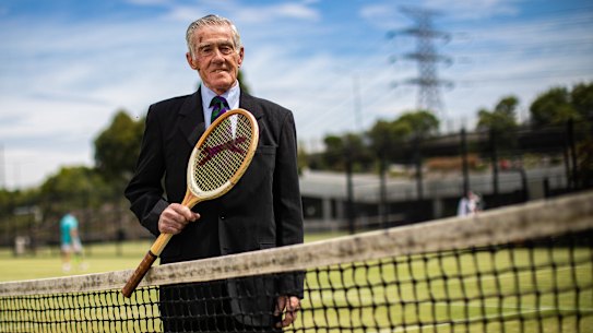 28.01.23 The Age
Booking: 222662
Kooyong
Photo shows Australian tennis legend, Ken Rosewall at the Kooyong Lawn Tennis Club.
Photo: Scott McNaughton / The Age