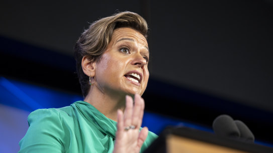 Minister for Communications Michelle Rowland during her Press Club address on Wednesday.