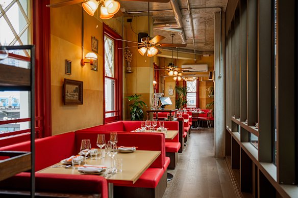 The Past Port dining room extends out to overlook the venue’s central balconies.