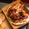 24-hour marinated charcoal chicken with Lebanese pita bread.