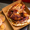 24-hour marinated charcoal chicken with Lebanese pita bread.