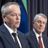 Minister for Government Services Bill Shorten, Attorney-General Mark Dreyfus, Finance Minister Katy Gallagher and Minister for Social Services Amanda Rishworth during a press conference on the response to the Robodebt Royal Commission, at Parliament House in Canberra on Monday.