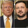 US President Donald Trump, Ukrainian President Volodymyr Zelensky and Russian President Vladimir Putin.
