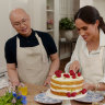 Meghan, Duchess of Sussex, finesses a sponge cake with her make-up artist, Daniel Martin, in With Love, Meghan.