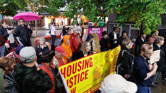 Protesters demonstrate outside Ashfield Civic Centre, where a public forum on the council’s Fairer Futures housing plan was held.