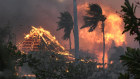 The hall of historic Waiola Church in Lahaina and nearby Lahaina Hongwanji Mission are engulfed in flames.