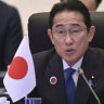 Japan’s Prime Minister Fumio Kishida speaks during the opening session of the ASEAN summit.