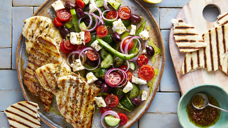RecipeTin Eats' marinated chicken breast with Greek salad