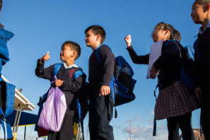 Schoolâ€™s back! Students return to their classrooms at Resurrection Catholic Primary School in Kings Park. 