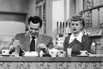 Desi Arnaz as Ricky Ricardo and Lucille Ball as Lucy Ricardo in <i>I Love Lucy</i>. 