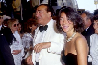 Ghislaine Maxwell with her father, British media tycoon and fraudster Robert Maxwell, in 1987. 