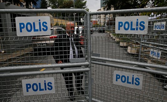 Barriers block the road leading to the Saudi Arabia consulate in Istanbul.