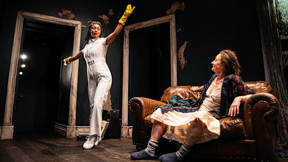 Lucy Anstell (left) is astonishing as the robot carer to Caroline Lee’s Aislin.