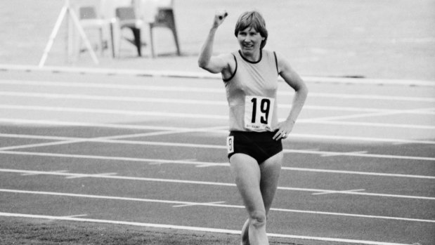 Raelene Boyle celebrates victory in the 400m at the 1982 Commonwealth Games in Brisbane.