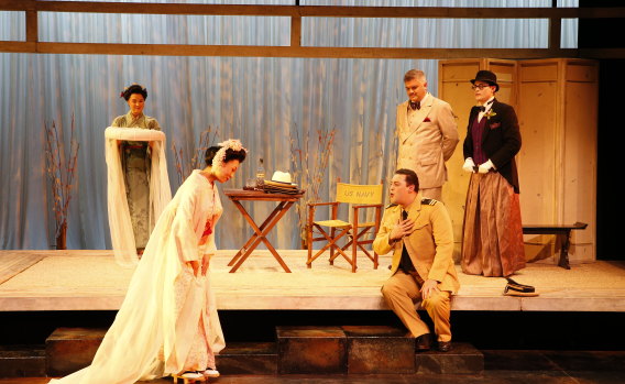 (From left) Anna Yun, Sharon Zhai, Matthew Reardon, Andrew Moran and Michael Petruccelli in Opera Australia's 2018 touring production of 'Madame Butterfly'.