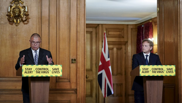 Professor Jonathan Van-Tam, the UK's Deputy Chief Medical Officer (left) speaking at the government's daily coronavirus briefing with Transport Secretary Grant Shapps at Number 10 Downing Street.