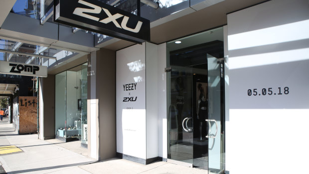 An empty shop front: The 2XU flagship store on Oxford St, Paddington at 9AM Saturday for the launch of the YEEZY x 2XU Season 6.