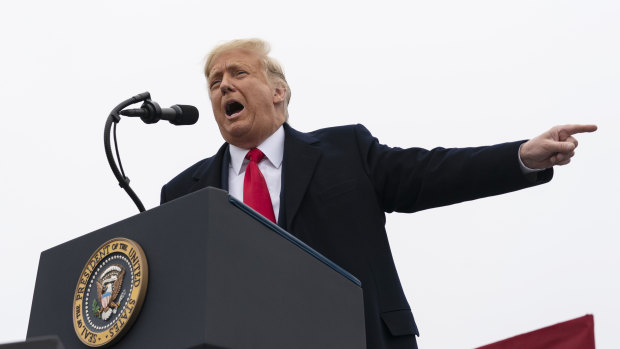 President Donald Trump speaks at a campaign rally at Lancaster Airport, in Lititz, Pennsylvania.