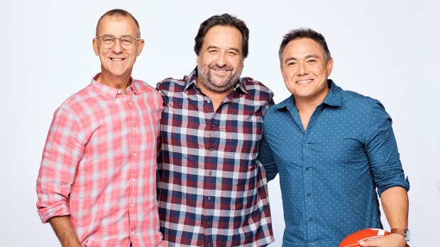 They’re back: The Front Bar hosts Andy Maher, Mick Molloy and Sam Pang.