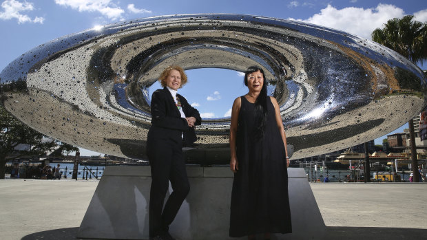 Liz Ann Macgregor with artist Lindy Lee and her sculpture Secret World of a Starlight Ember in October last year. 