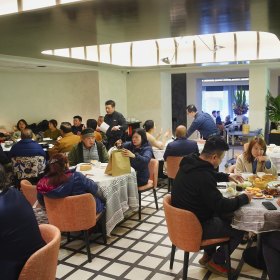 The bustling dining room.
