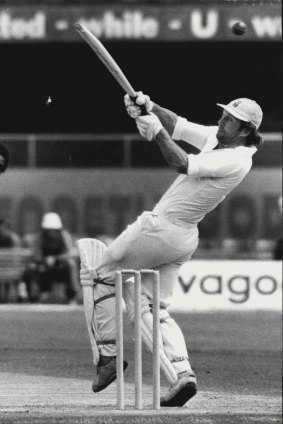 Ian Chappell attempts to hook Andy Roberts in a World Series Cricket match in 1978.