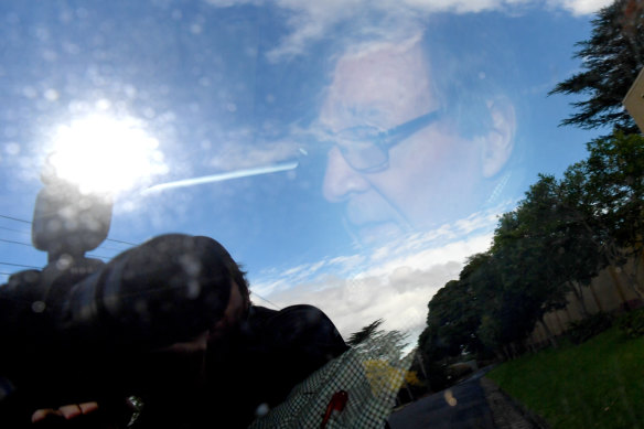 Cardinal Pell leaves the Kew monastery where he spent his first night of freedom.