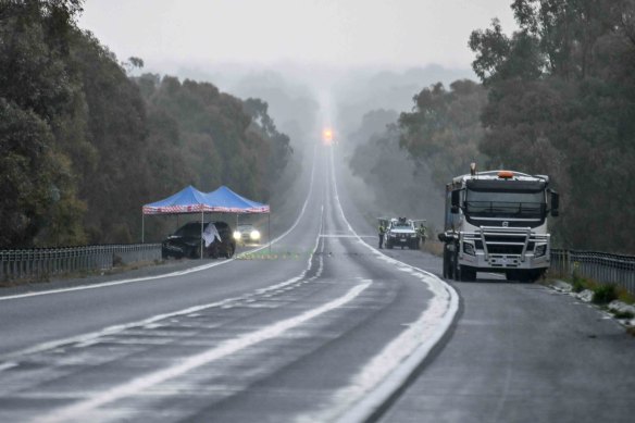 The scene of the fatal crash on the Hume Highway near Locksley.