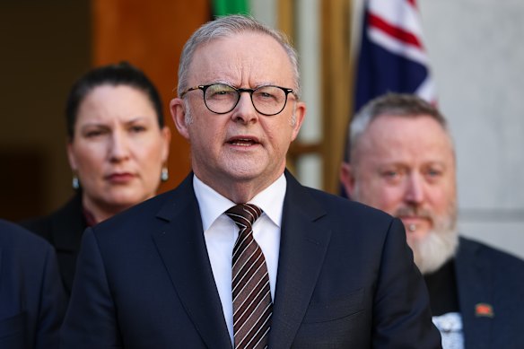 Prime Minister Anthony Albanese as he presented his new social media rules at Parliament House in Canberra on Tuesday.