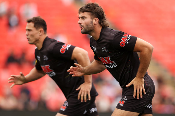 Jaeman Salmon at Penrith’s open grand final training session on Tuesday.